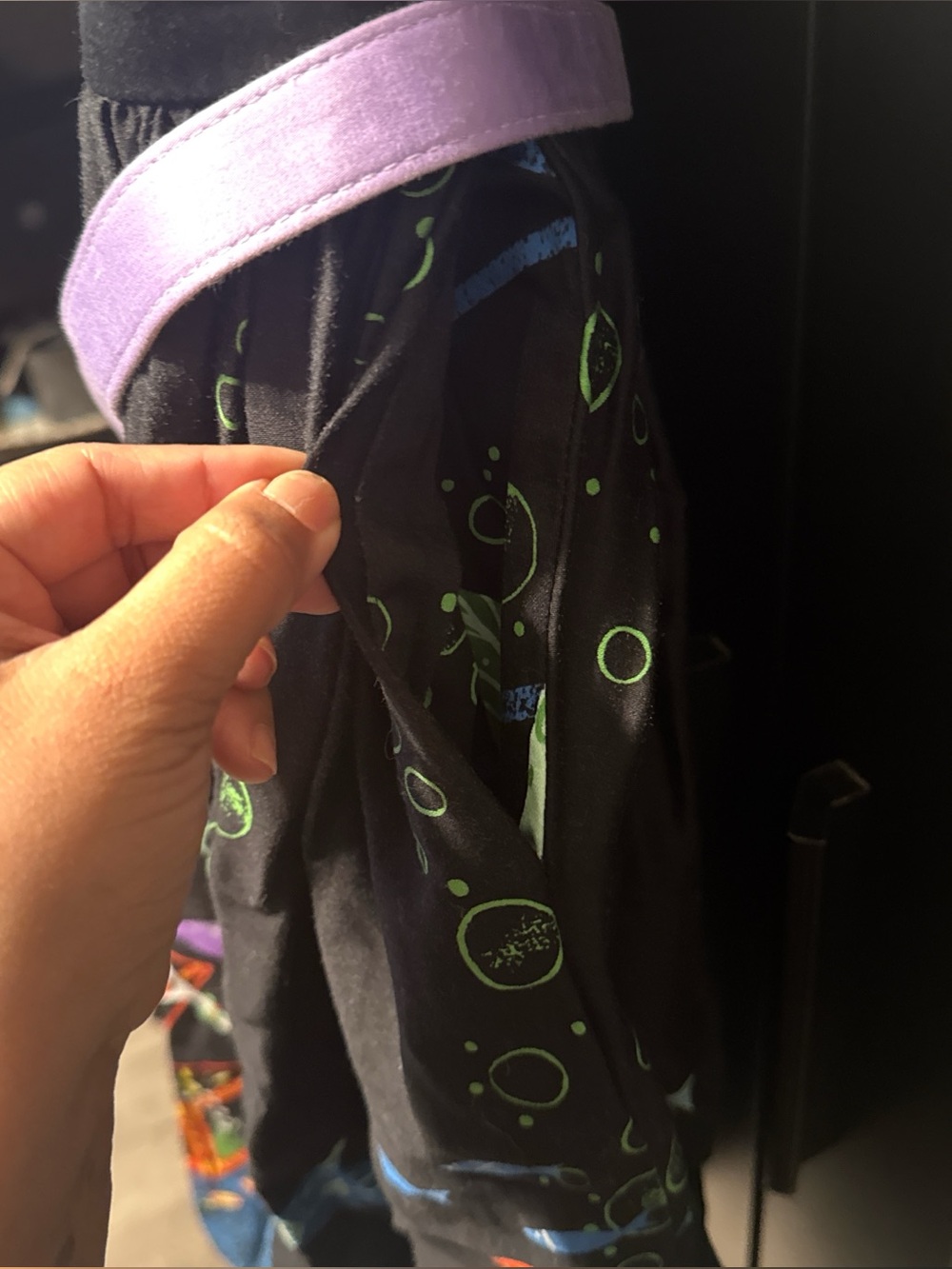 Pinup Couture Black and Lilac Strap Dress with Green Stitching - Picture 4 of 5